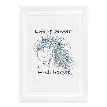 La vie est meilleure avec les chevaux Dicton de cheval Cheval - Affiche encadrée (27 × 37 cm) - blanc - Devant