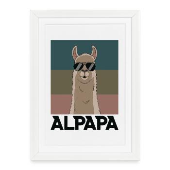 Papa Alpaka Dad Lustig Lama Vatertagsgeschenk - Gerahmtes Poster (27 × 37 cm) - Weiß - Vorne