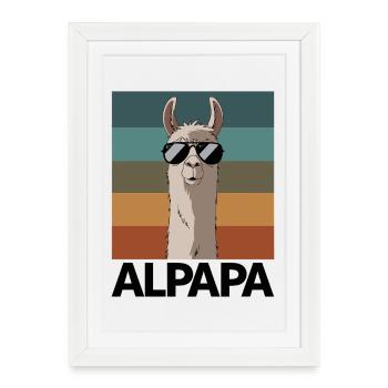 Papa Alpaka Dad Lustig Lama Vatertagsgeschenk - Gerahmtes Poster (27 × 37 cm) - Weiß - Vorne