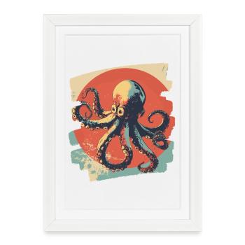 Pieuvre Octopus Rétro - Affiche encadrée (27 × 37 cm) - blanc - Devant