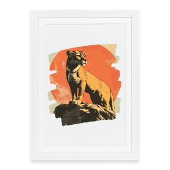 Lion de montagne Rétro - Affiche encadrée (27 × 37 cm) - blanc - Devant