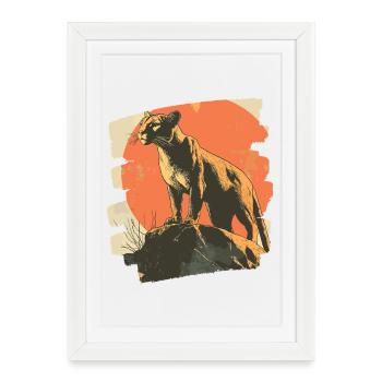 Lion de montagne Rétro - Affiche encadrée (27 × 37 cm) - blanc - Devant