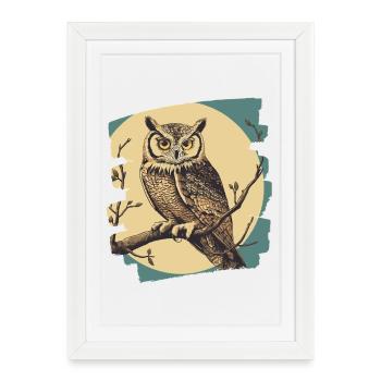 Eule Retro - Gerahmtes Poster (27 × 37 cm) - Weiß - Vorne