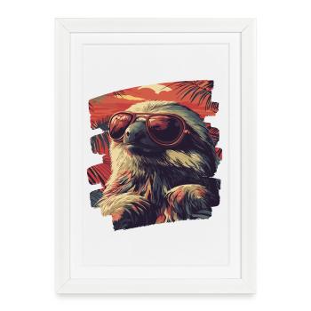 Paresseux Rétro - Affiche encadrée (27 × 37 cm) - blanc - Devant