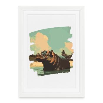 Hippopotame Rétro - Affiche encadrée (27 × 37 cm) - blanc - Devant