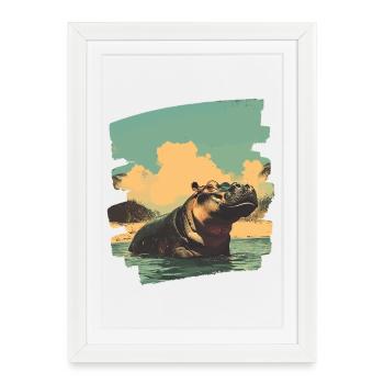 Hippopotamus Retro - Framed poster (27 × 37 cm) - white - Front
