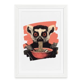 Lemur Ramen Rétro - Affiche encadrée (27 × 37 cm) - blanc - Devant