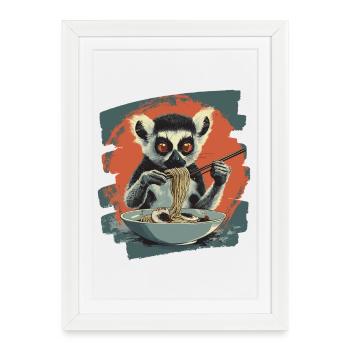 Lemur Ramen Rétro - Affiche encadrée (27 × 37 cm) - blanc - Devant