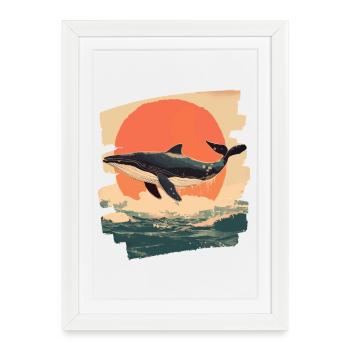 Baleine Rétro - Affiche encadrée (27 × 37 cm) - blanc - Devant