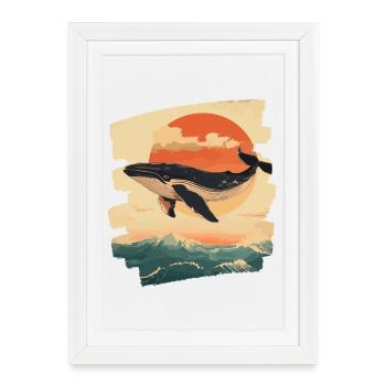 Baleine Rétro - Affiche encadrée (27 × 37 cm) - blanc - Devant
