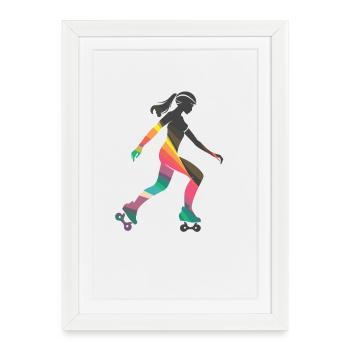 Roller skating girl - Framed poster (27 × 37 cm) - white - Front