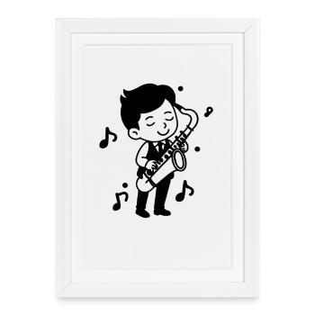 Saxophoniste Dessin d’Enfant - Affiche encadrée (27 × 37 cm) - blanc - Devant