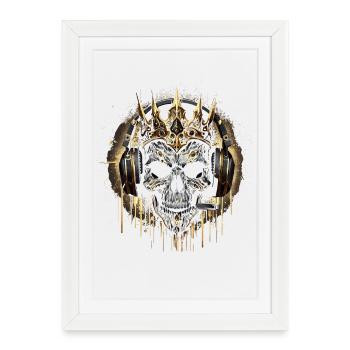Gaming Skull Gold with Headset and Crown - Framed poster (27 × 37 cm) - white - Front