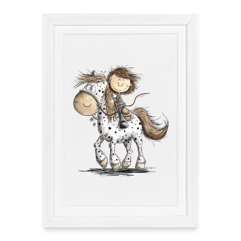 Cheval drôle avec cavalier cheval de dessin animé - Affiche encadrée (27 × 37 cm) - blanc - Devant