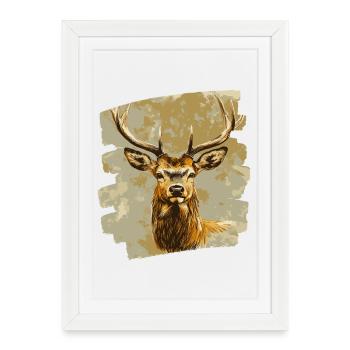 Deer with antlers - Framed poster (27 × 37 cm) - white - Front