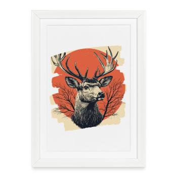 Deer with antlers - Framed poster (27 × 37 cm) - white - Front