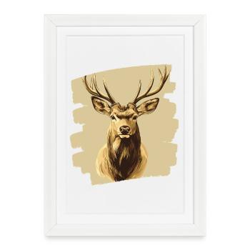 Deer with antlers - Framed poster (27 × 37 cm) - white - Front