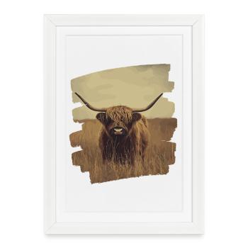Bovins écossais des Highlands - Affiche encadrée (27 × 37 cm) - blanc - Devant
