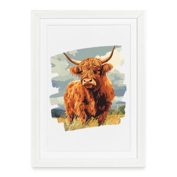 Bovins écossais des Highlands - Affiche encadrée (27 × 37 cm) - blanc - Devant