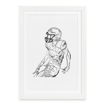 Dessin au trait d’un joueur de football américain - Affiche encadrée (27 × 37 cm) - blanc - Devant
