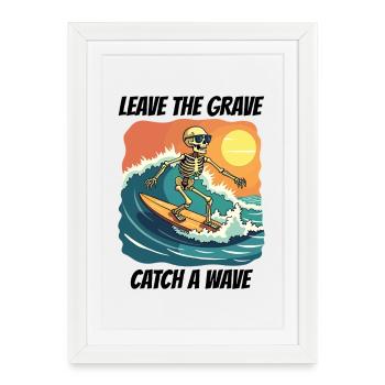 Surfing Surfing Skeleton Fun Cool Beach Vacation - Framed poster (27 × 37 cm) - white - Front