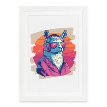 Llama Headphones - Framed poster (27 × 37 cm) - white - Front