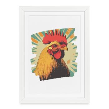 Coq - Affiche encadrée (27 × 37 cm) - blanc - Devant