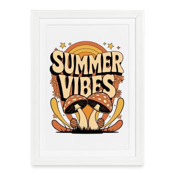 Summer Vibes Retro Mushroom Hippie Festival Summer - Framed poster (27 × 37 cm) - white - Front