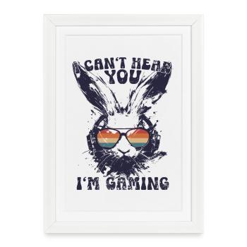 Je ne t’entends pas Je joue Cadeau de lapin rétro - Affiche encadrée (27 × 37 cm) - blanc - Devant