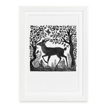 Deer Forest Nature Deer Woodcut Wilderness Gift - Framed poster (27 × 37 cm) - white - Front