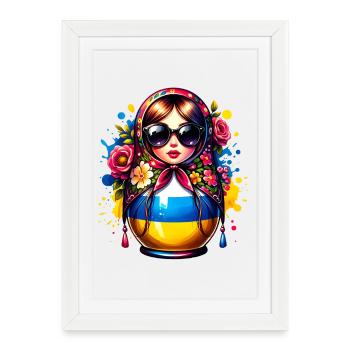 Ukraine Matryoshka with sunglasses for Ukrainians - Framed poster (27 × 37 cm) - white - Front