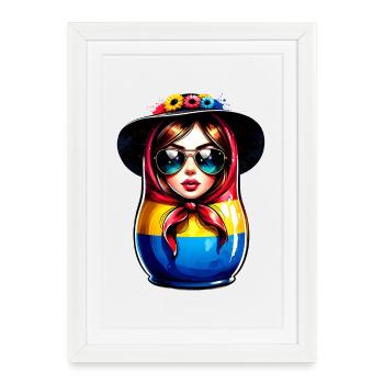 Ukraine Matryoshka with sunglasses for Ukrainians - Framed poster (27 × 37 cm) - white - Front