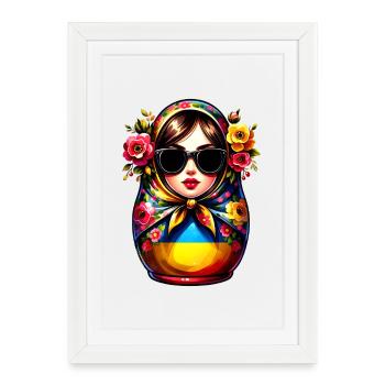 Ukraine Matryoshka with sunglasses for Ukrainians - Framed poster (27 × 37 cm) - white - Front