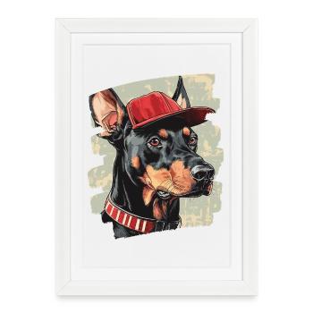 Doberman - Affiche encadrée (27 × 37 cm) - blanc - Devant