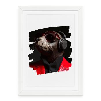 Phoque - Affiche encadrée (27 × 37 cm) - blanc - Devant