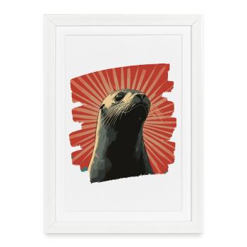 Phoque - Affiche encadrée (27 × 37 cm) - blanc - Devant