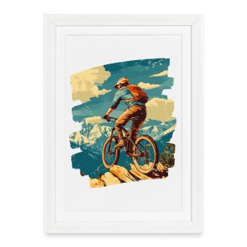 Vététistes VTT Montagne Cyclisme - Affiche encadrée (27 × 37 cm) - blanc - Devant