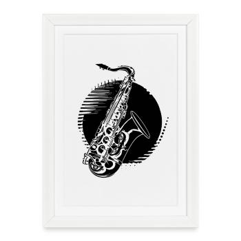Dessin de saxophone - Affiche encadrée (27 × 37 cm) - blanc - Devant