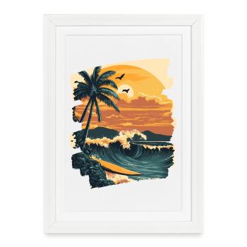 Plage d’Hawaï - Affiche encadrée (27 × 37 cm) - blanc - Devant