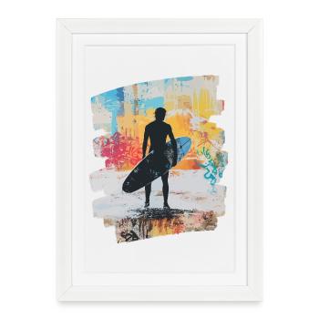 Surfeur Surf Planche de surf Surf - Affiche encadrée (27 × 37 cm) - blanc - Devant