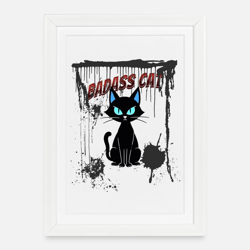 Badass Cat - Framed poster (27 × 37 cm) - white
