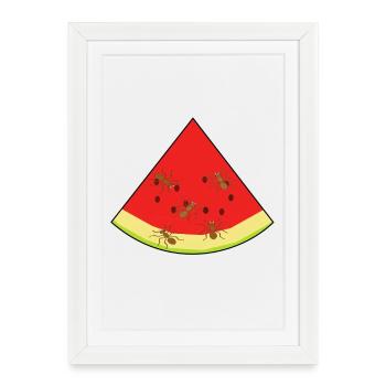 melon, été, fourmis, fourmi, insecte - Affiche encadrée (27 × 37 cm) - blanc - Devant