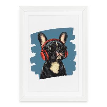 Bouledogue français Frenchie - Affiche encadrée (27 × 37 cm) - blanc - Devant