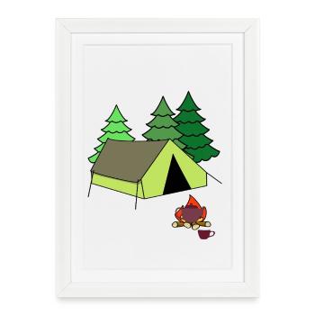Fire Campfire Tent Camp Camping Camping - Framed poster (27 × 37 cm) - white - Front