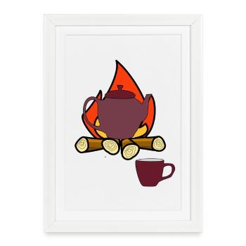 Camping feu de camp théière Camper tasse à thé - Affiche encadrée (27 × 37 cm) - blanc - Devant
