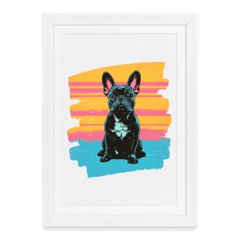 Bouledogue français Frenchie - Affiche encadrée (27 × 37 cm) - blanc - Devant
