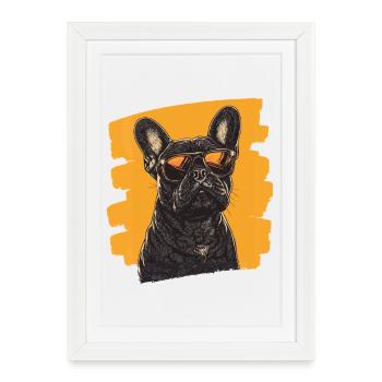 Bouledogue français Frenchie - Affiche encadrée (27 × 37 cm) - blanc - Devant