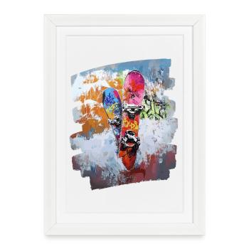 Snowboarder poudreuse - Affiche encadrée (27 × 37 cm) - blanc - Devant
