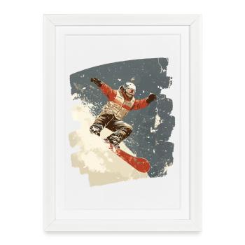 Snowboarder poudreuse - Affiche encadrée (27 × 37 cm) - blanc - Devant