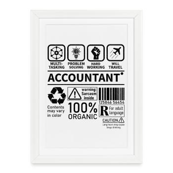 Comptable Multi tâche Résolution de problèmes Travail acharné - Affiche encadrée (27 × 37 cm) - blanc - Devant